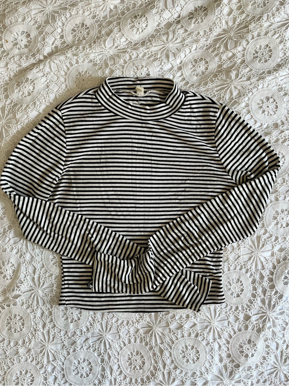 Striped black and white long sleeve turtleneck top
